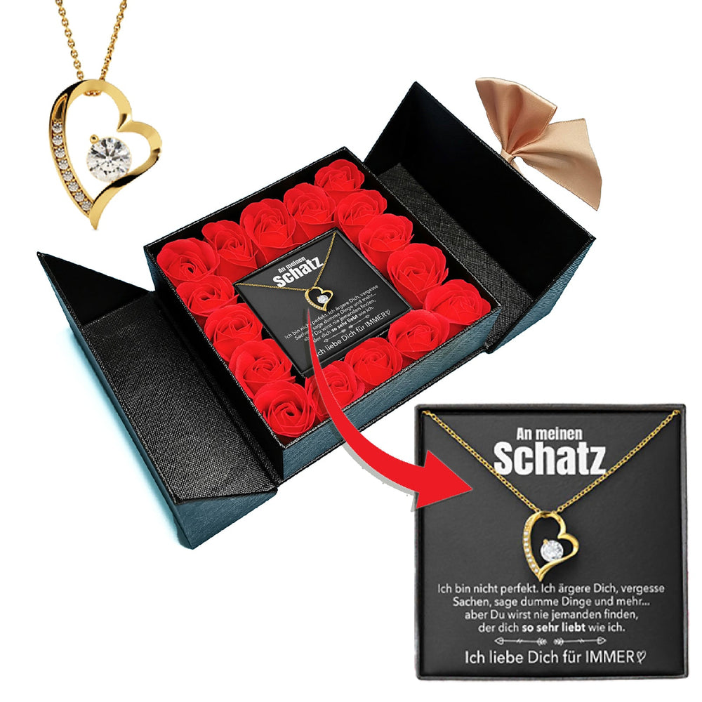 14k Weißgold Ausführung Herz Halskette - Mit echten Rosen - An meinen Schatz